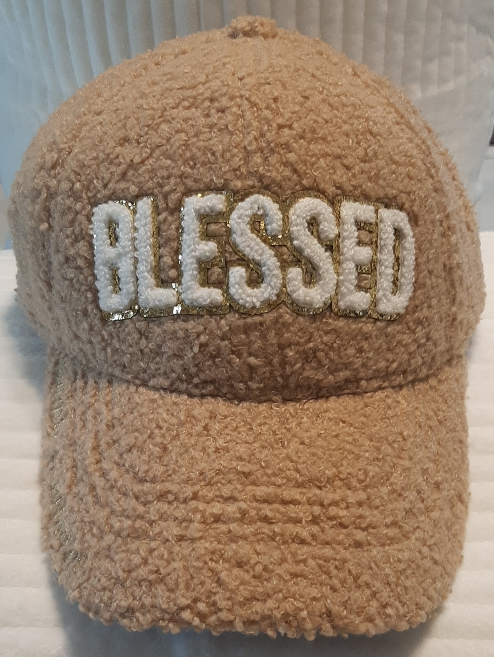 Simply Southern Beige 'BLESSED' Sherpa Baseball Cap